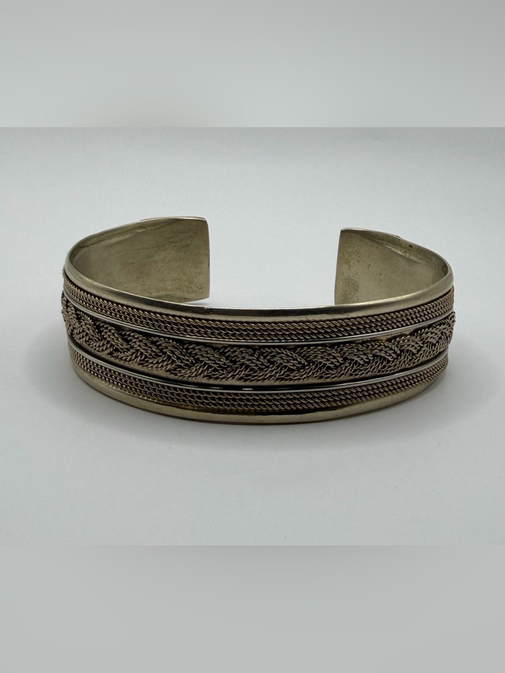Silver Cuff Bracelet Braid Design